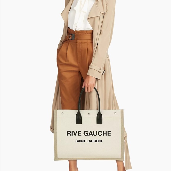 Saint Laurent Rive gauche linen and leather tote - Picture 3 of 3